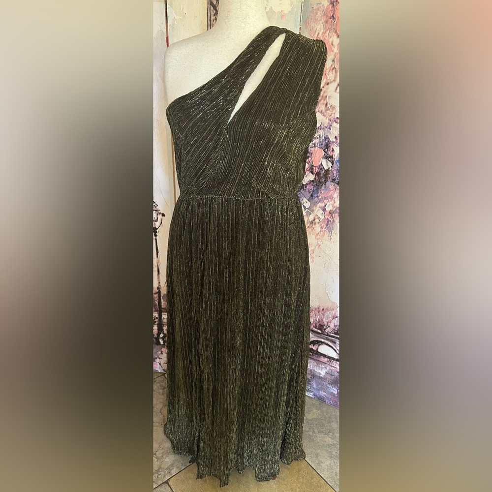Boston Proper - Elegant One-Shoulder Muted Metallic Gold Gown. Size 16. NWT